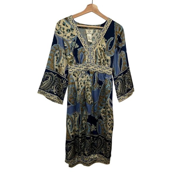 ICE Vintage Boho Paisley Print V-Neck Midi Dress Size 8 - Picture 1 of 8